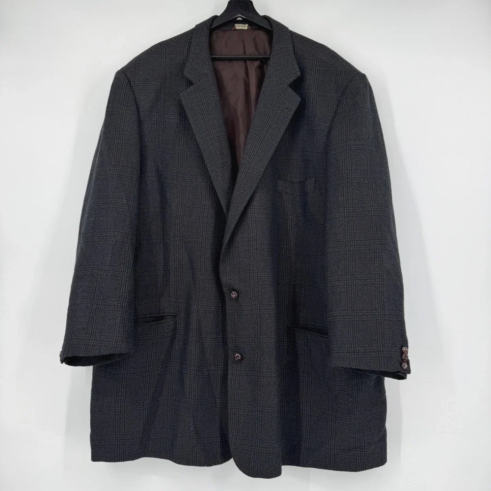 Oak Hill Mens Gray Glen Check Plaid 58L Two Button Blazer Sport Coat Jacket
